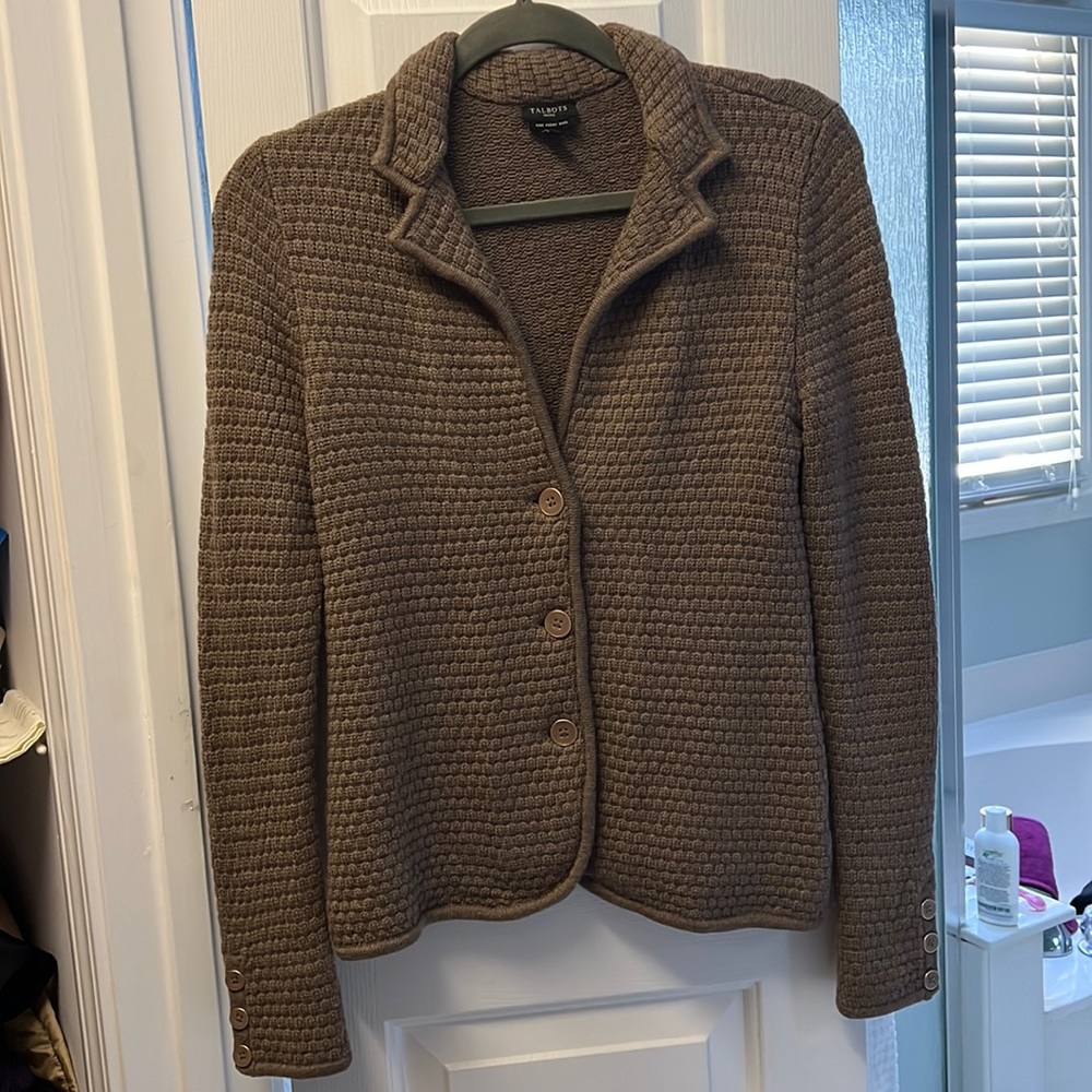 Talbots Merino Wool Cardigan | Brown | Size Petite Small | EUC